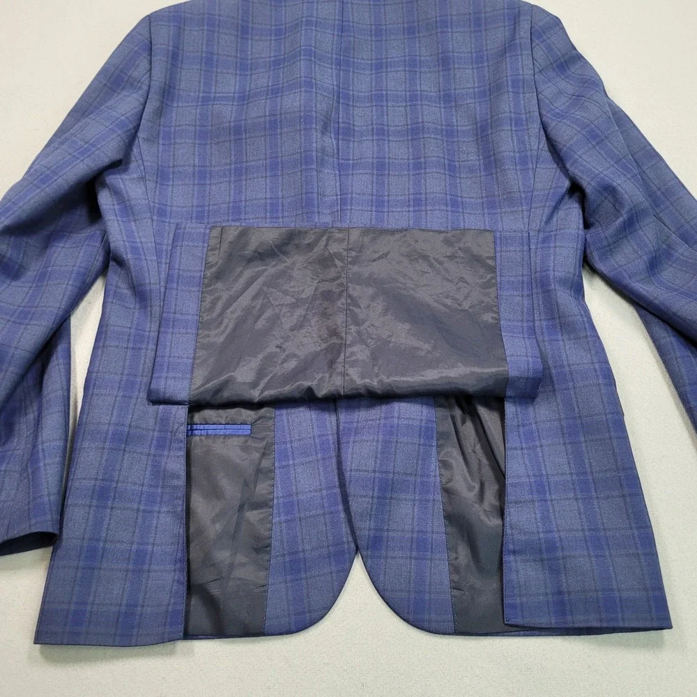 Kenneth Cole Reaction Mens Blue Plaid Two Button Blazer Sport Coat 40R DTC 314